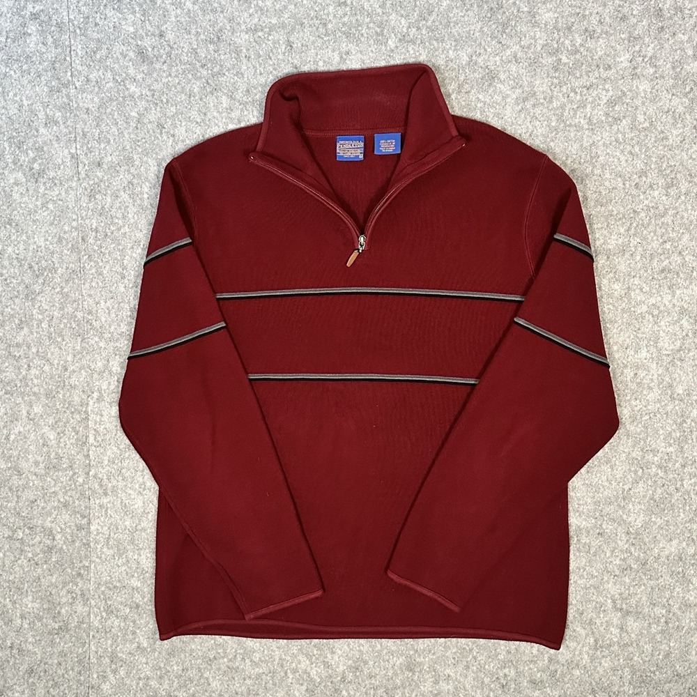 Pendleton Sweater Mens Large L Red Cotton 1/4 Zip Outdoors Pullover